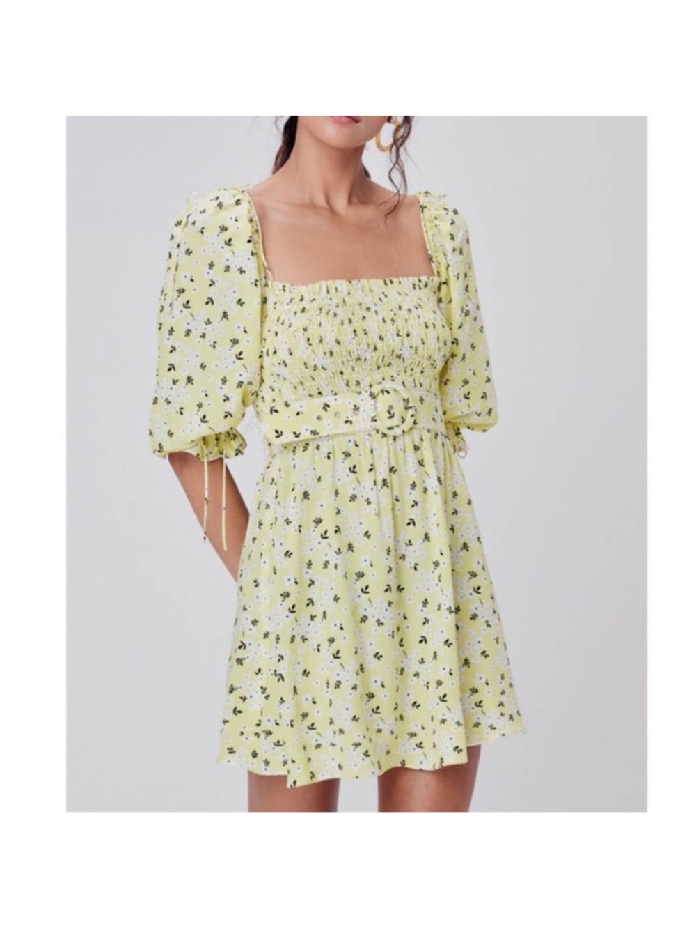 For Love & Lemons Chrysanthemum Lemonade Belted Mini Dress XS